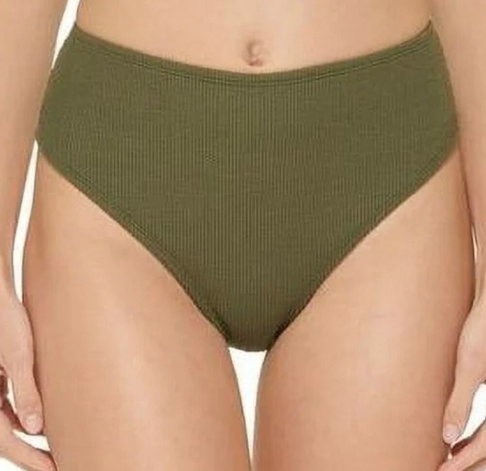 DKNY Moss Green Textured High Waist Bikini Swim Bottom XS NWT